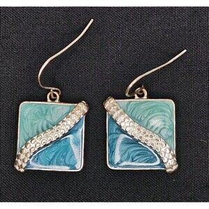 Vintage/Retro Kenneth Cole KC Blue Enamel Square Earrings, Silver Tone, 1980s